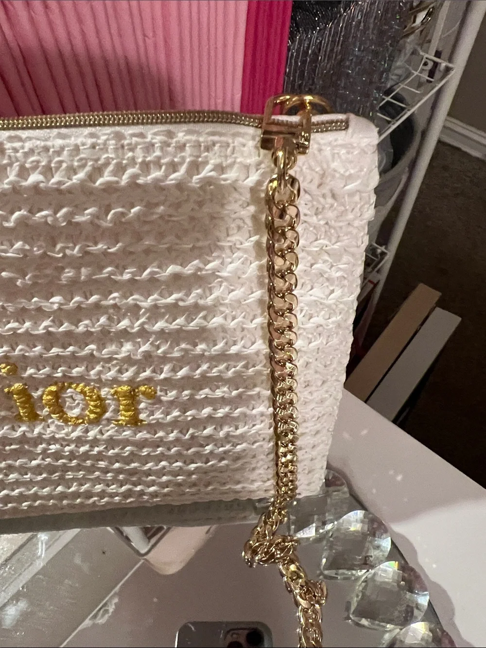 Dior Woven Pouch w-Logo and Gold Chain Attached